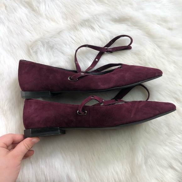 Rebecca Minkoff Maroon Faye Suede Strappy Flats - Picture 8 of 8